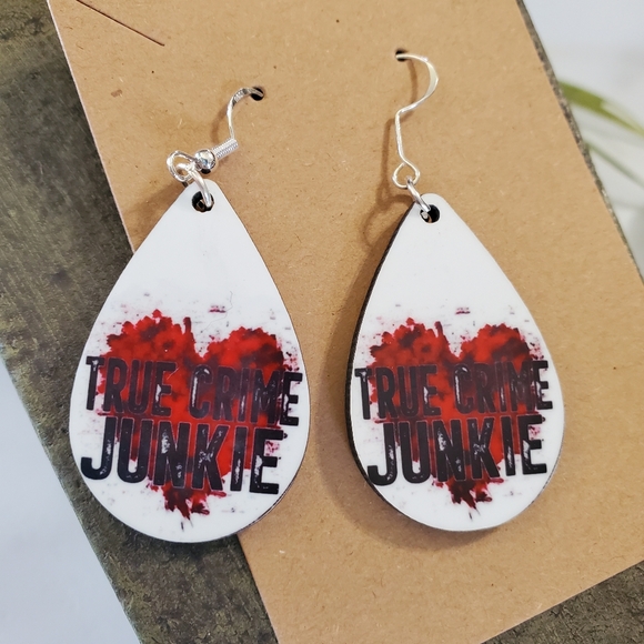 True Crime Junkie Teardrop Earrings - Picture 4 of 6